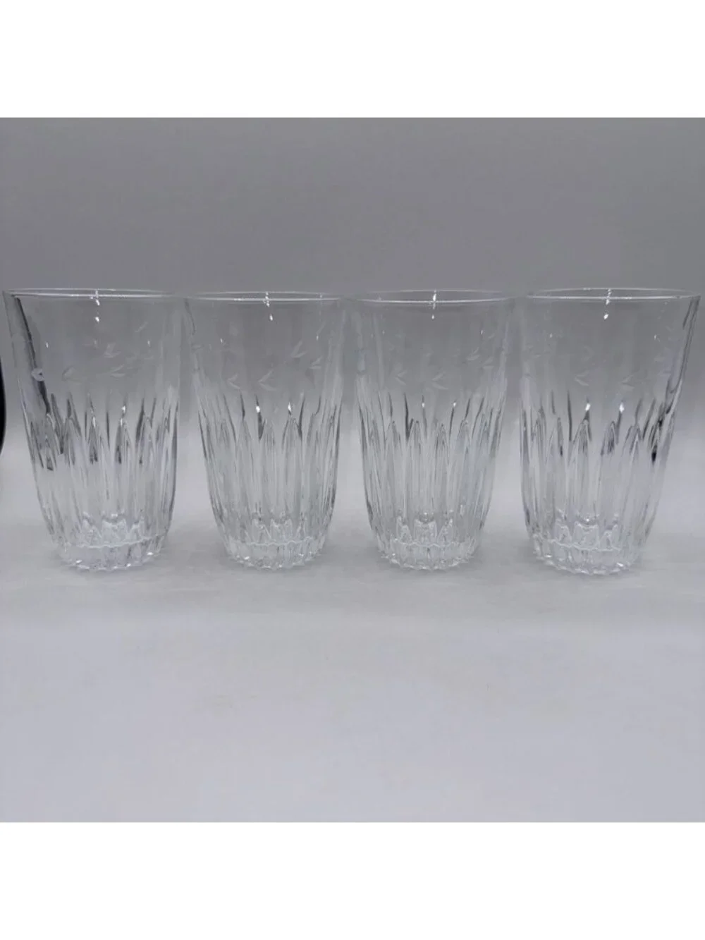 Princess House Heritage 12oz Flat Tumbler Clear Floral Cut Etched Glass Set of 4